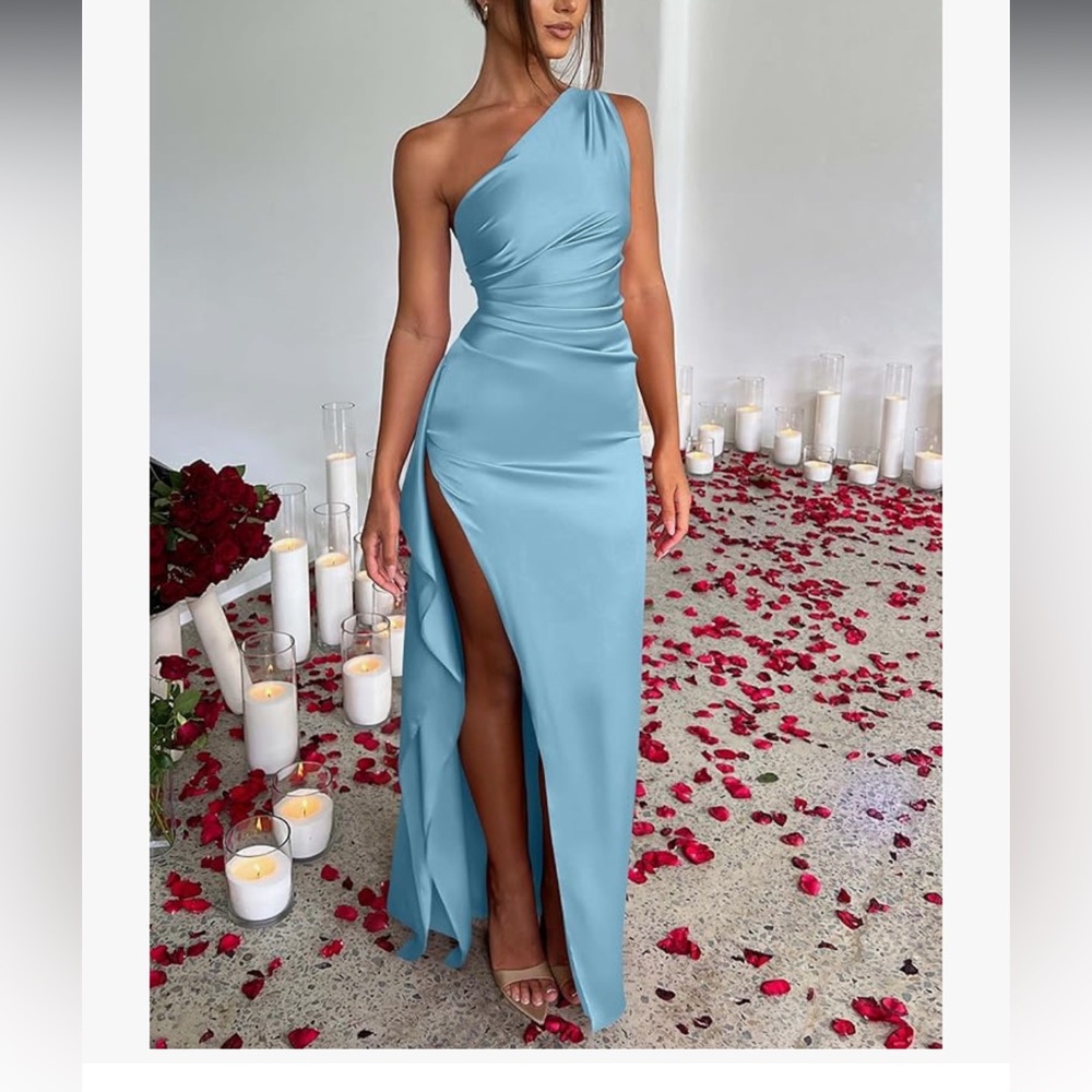 One Shoulder Satin Maxi Dress